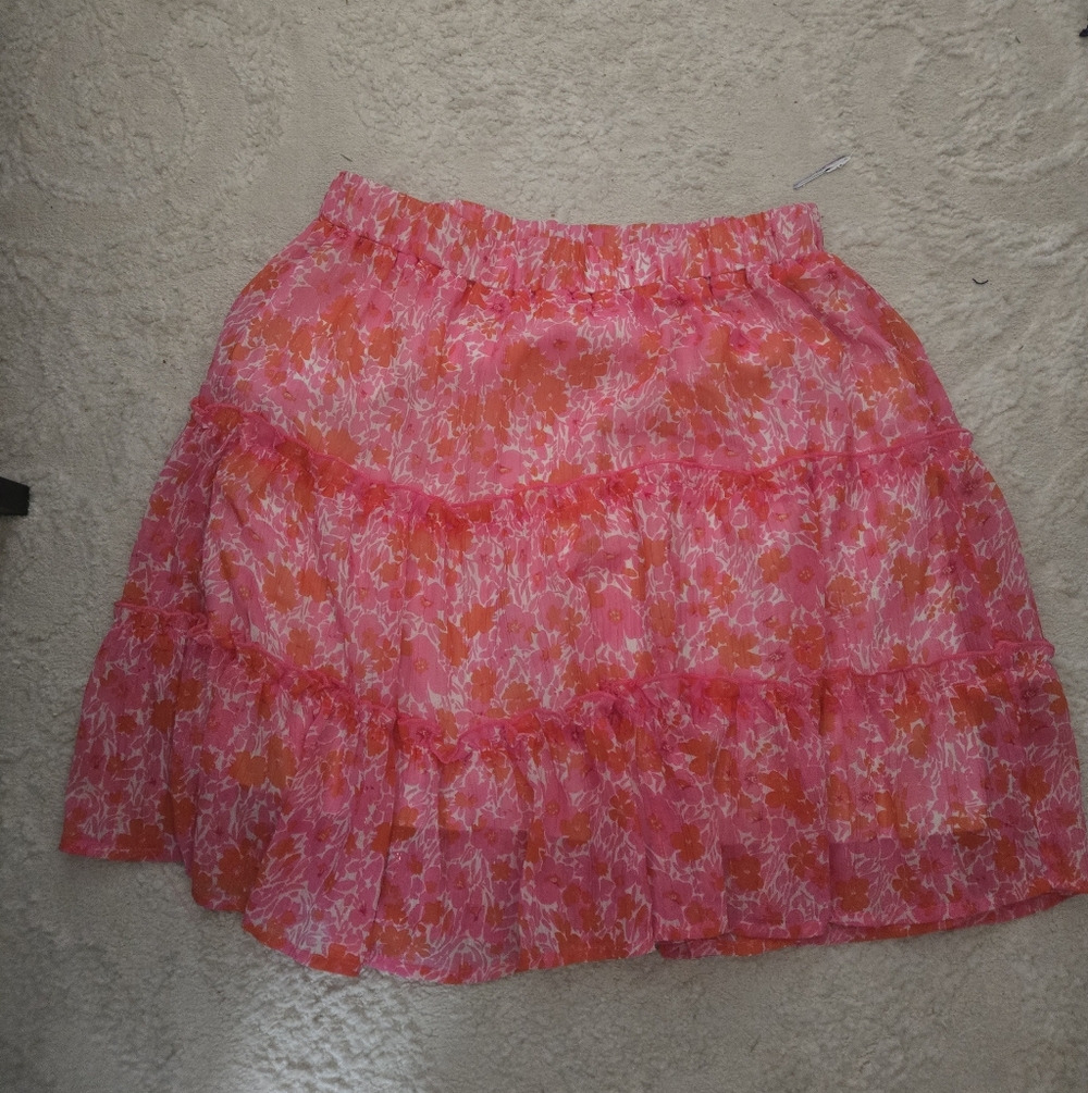 Nasty Gal Pink and Orange Floral A-Line Skirt